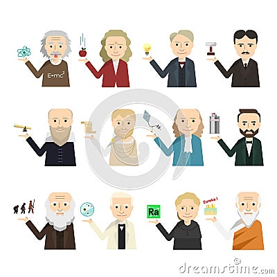 12 famous scientist icon vector set Vector Illustration