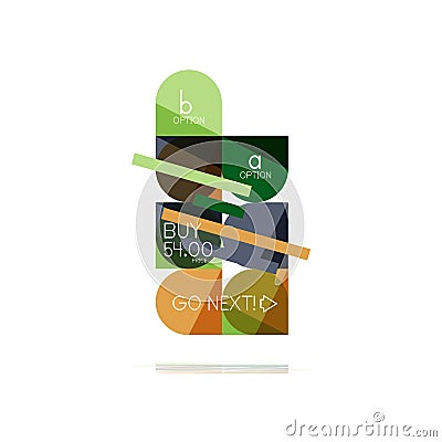 Minimal flat clean abstract option step infographic design element, geometric shapes - round squares, circles and lines Vector Illustration
