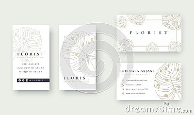 Minimal Floral logo with business card template Vector Illustration