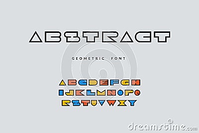 Minimal font. Abstract geometric alphabet with funny colored letters, pop art cartoon font. Vector uppercase typography Vector Illustration