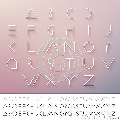 Minimal futuristic font. Typeface. Alphabet set. Elegant light letters. Vector Illustration