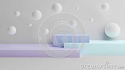 Minimal geometric interior. Vector 3d illustration. Modern studio space. Coral background. Futuristic showroom concept. Stage or Stock Photo