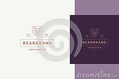 Minimal geometric vector illustration linear style emblem template of aggressive roaring predator bear head Vector Illustration