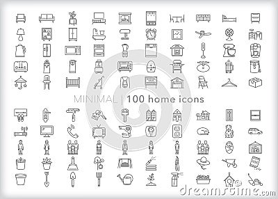 100 Home icons of items found in a family home or apartment Vector Illustration