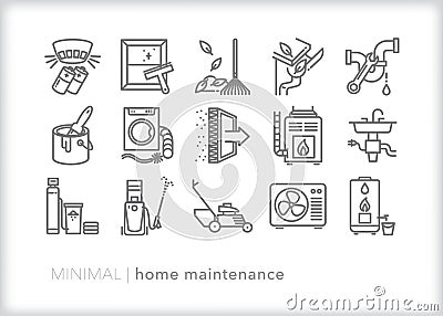 Home maintenance icons for items to be cleaned or checked Vector Illustration