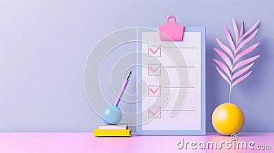 Minimal illustration of a checklist mockup with simple checkboxes and check marks. This is AI generative image. Cartoon Illustration