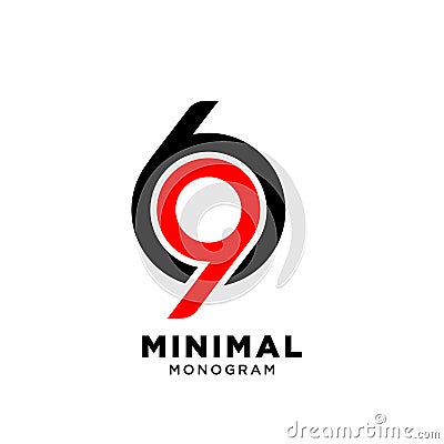 Minimal initial number 69 simple vector design isolated background Vector Illustration