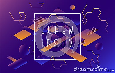 Minimal isometric geometric vector background. Ultraviolet dynamic shapes composition. Vector Illustration