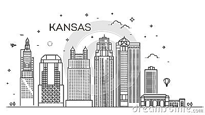 Minimal Kansas Linear City Skyline Vector Illustration
