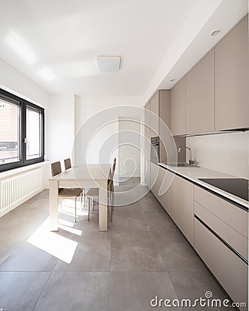 Minimal kitchen in a modern apartment Stock Photo