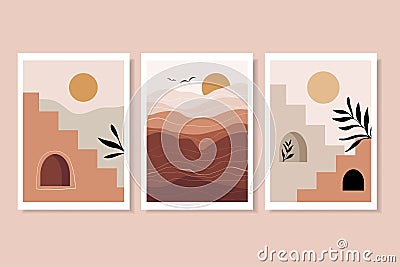 Abstract landscape posters, decorative wall art with stairs Vector Illustration