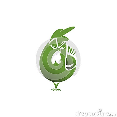 Minimal logo of angry green chicken vector illustration. Vector Illustration