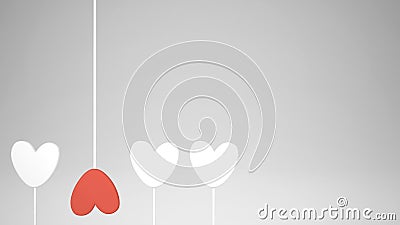 Minimal love and care concept idea, white and red heart shape candies on blank background with copy space Stock Photo
