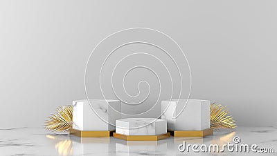 Minimal luxury gold and white Marble podium in white background Stock Photo