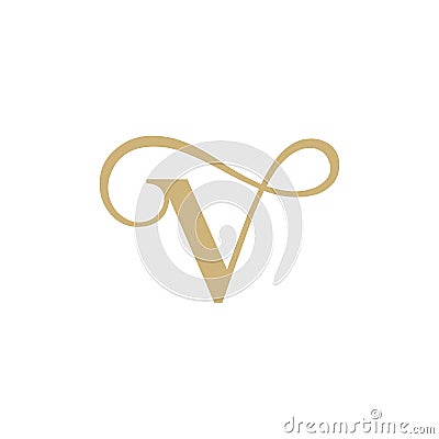 Minimal Luxury V Initial Based Golden Vector Illustration