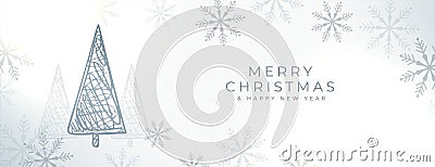 minimal merry christmas holiday banner with snowflake and tree Vector Illustration