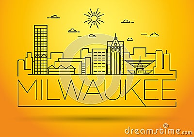 Minimal Milwaukee Linear City Skyline with Typographic Design Vector Illustration