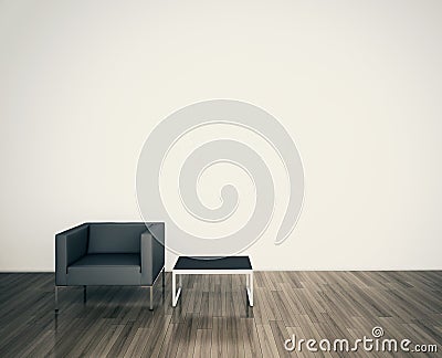 Minimal MODERN armchair TO FACE A BLANK WALL Stock Photo