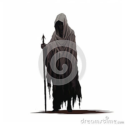 Minimal Necromancer Concept Art: Dark Brown And White Grim Reaper Stock Photo