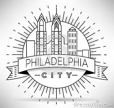 Minimal Philadelphia Linear City Skyline with Typographic Design Stock Photo