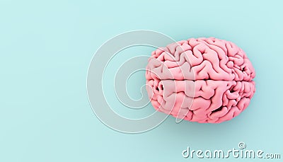 minimal pink brain on blue background Stock Photo