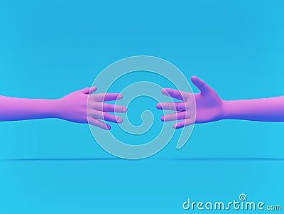 Minimal pink hands on blue background. helping and partnership concept. 3d rendering Stock Photo