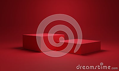 Minimal red colour of two blank cube podium and background for showing product presentation , 3D rendering technical concept Stock Photo