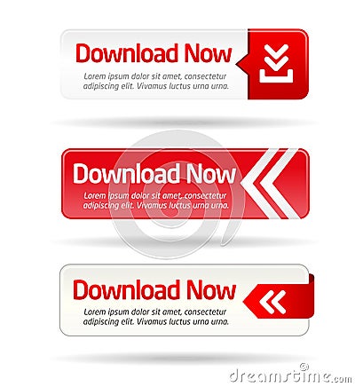 Minimal red download now button collection Stock Photo