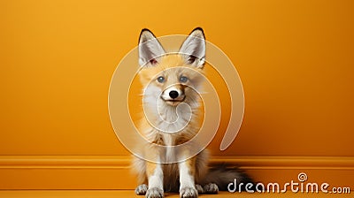 Minimal Retouching: A Cute Fox Against An Orange Wall Background Stock Photo