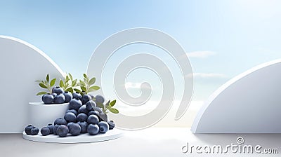 Minimal scene empty podium with fresh blueberry for cosmetic or beverages promotion Stock Photo