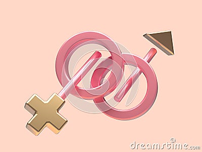 Minimal scene pink gold metallic geometric shape levitation 3d render abstract symbol male female Stock Photo