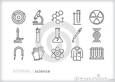 Science icon set of biology, chemistry, physics and lab items Vector Illustration