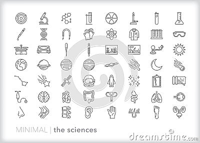 Icon set of the sciences for students in school Vector Illustration