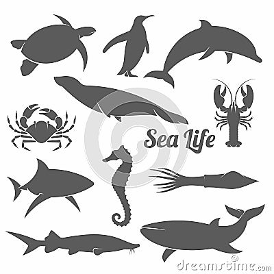 Minimal sea animals vector illustration Vector Illustration