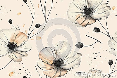 Minimal Seamless Floral Pattern with Sparse Elements Stock Photo