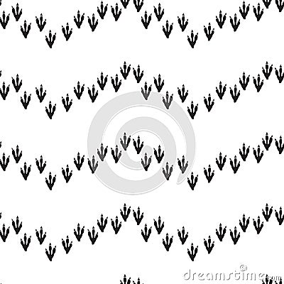 Minimal seamless pattern with dinosaur foots. Black and white colors Vector Illustration