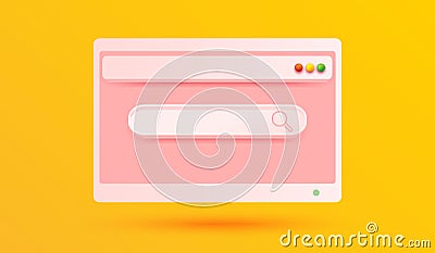 Minimal search bar box on website interface background with searching or finding button on pink icon 3d vector illustration style Cartoon Illustration