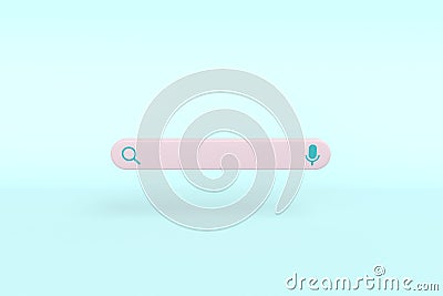 Minimal search bar design element on blue background. web search concept. 3d illustration Stock Photo
