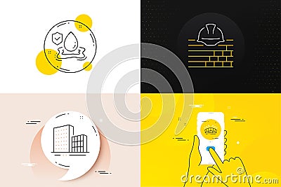 Minimal set of Arena stadium, Build and Flood insurance line icons. For web development. Vector Vector Illustration