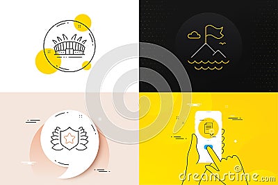 Minimal set of Arena stadium, Certificate and Laureate line icons. For web development. Vector Vector Illustration