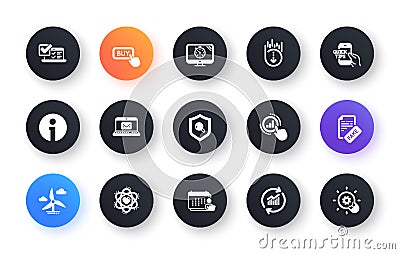 Minimal set of Atom, Seo timer and Accounting flat icons for web development. For design. Vector Vector Illustration