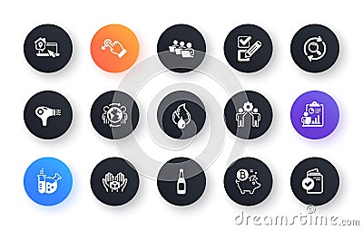Minimal set of Bitcoin coin, Beer and Checkbox flat icons for web development. For design. Vector Vector Illustration