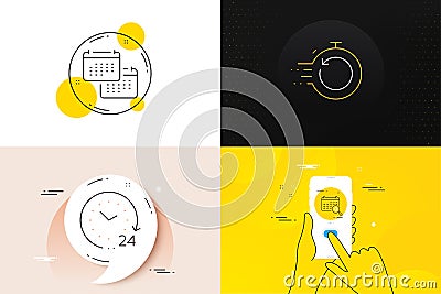 Minimal set of Calendar, Fast recovery and 24 hours line icons. For web development. Vector Vector Illustration