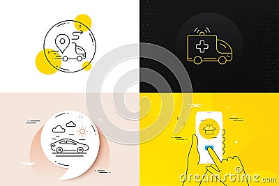 Minimal set of Car travel, Delivery and Packing boxes line icons. For web development. Vector Vector Illustration