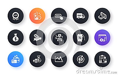 Minimal set of Card, Refresh bitcoin and Discounts app flat icons for web development. For design. Vector Vector Illustration