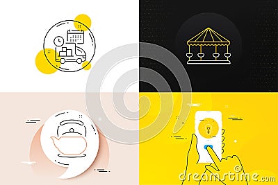 Minimal set of Carousels, Teapot and Idea line icons. For web development. Vector Vector Illustration