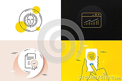 Minimal set of Certificate, Video conference and Face detect line icons. For web development. Vector Vector Illustration