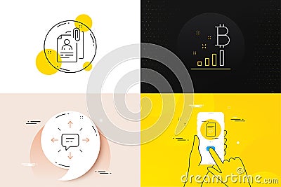 Minimal set of Checked file, Sms and Bitcoin graph line icons. For web development. Vector Vector Illustration