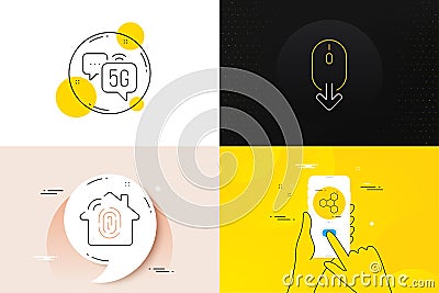 Minimal set of Chemical formula, Scroll down and 5g internet line icons. For web development. Vector Vector Illustration