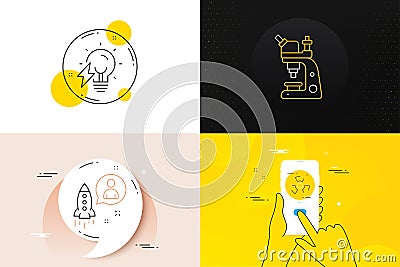 Minimal set of Chemical hazard, Microscope and Startup line icons. For web development. Vector Vector Illustration